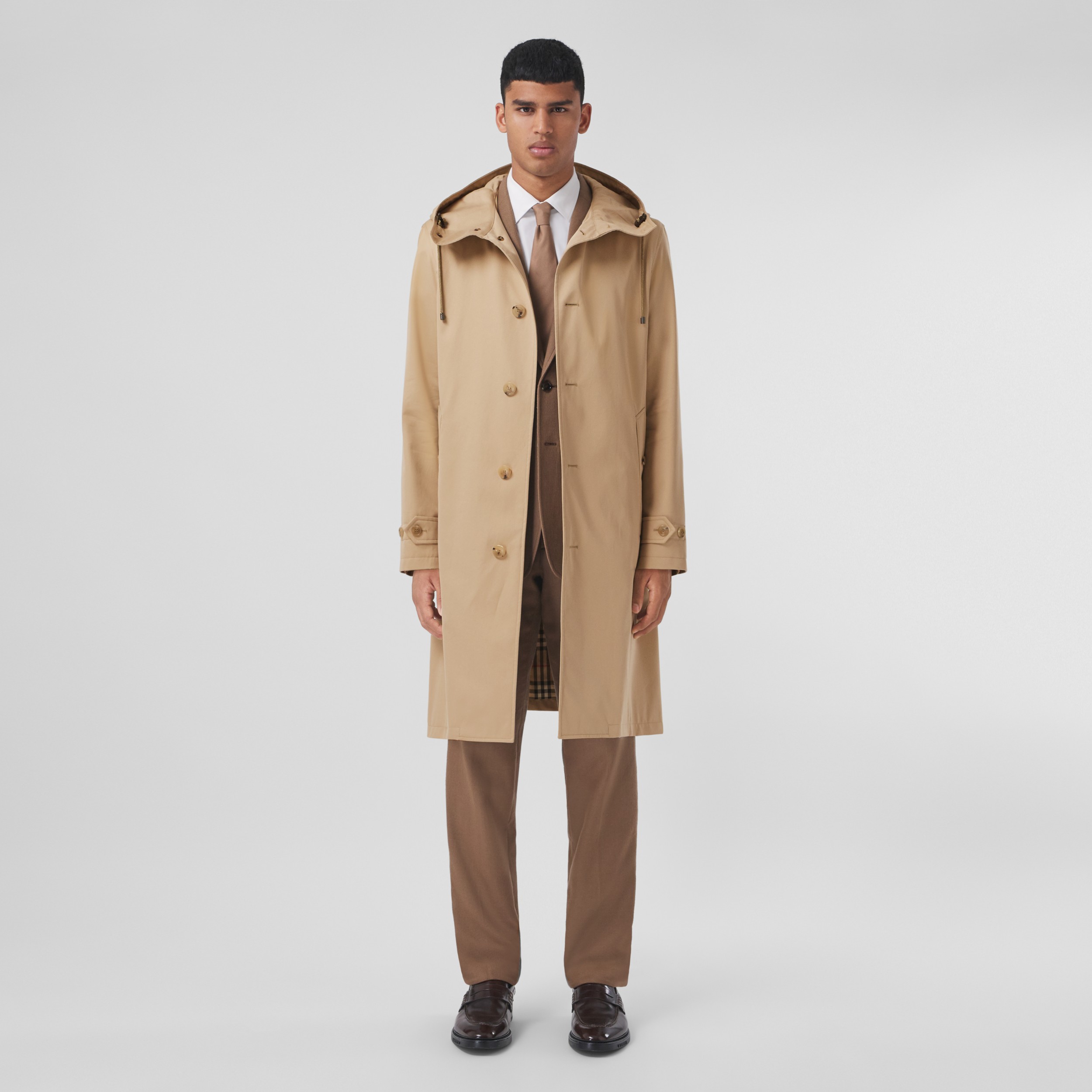Cotton Gabardine Hooded Car Coat in Honey - Men | Burberry® Official - 1