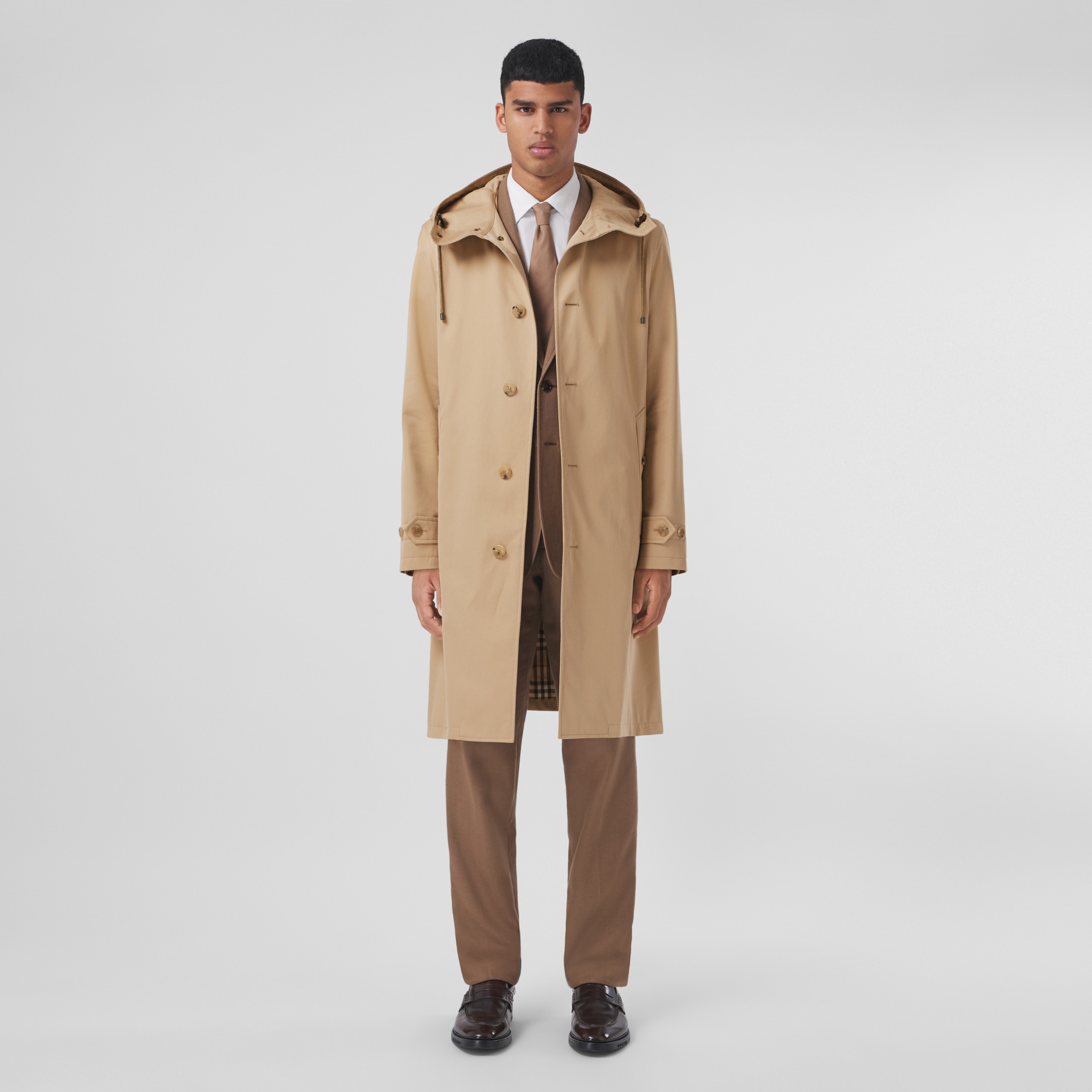 Abrigo tres cuartos en algodón de gabardina con capucha (Miel) - Hombre |  Burberry® oficial