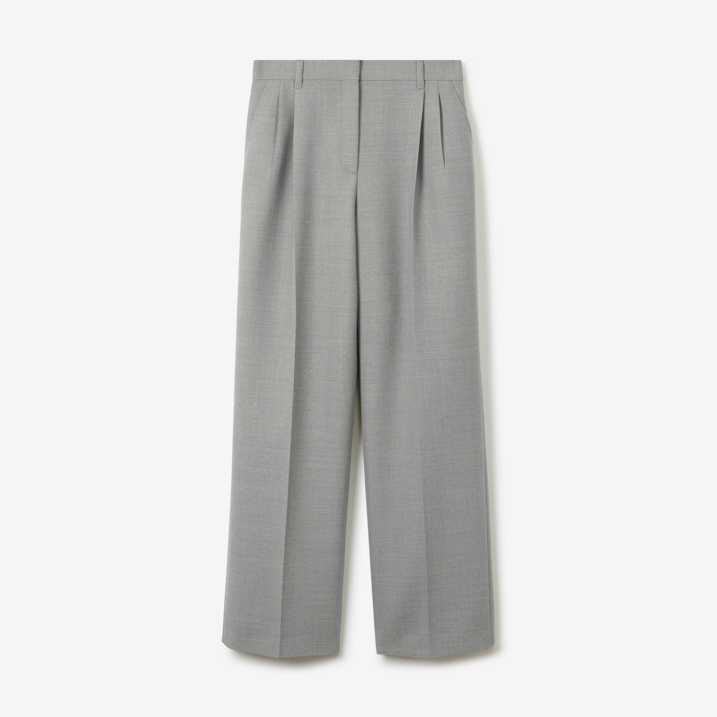 Wool Wide-leg Trousers in Light Grey Melange - Women | Burberry® Official - 1