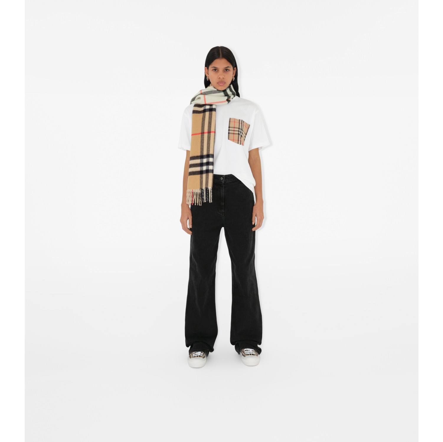 Contrast Check Cashmere Scarf