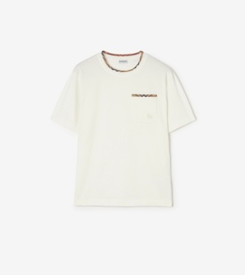 Check Trim Cotton T-shirt in Chalk white - Men | Burberry® Official