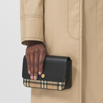 Vintage Check and Leather Penny Bag in Archive Beige/black 
