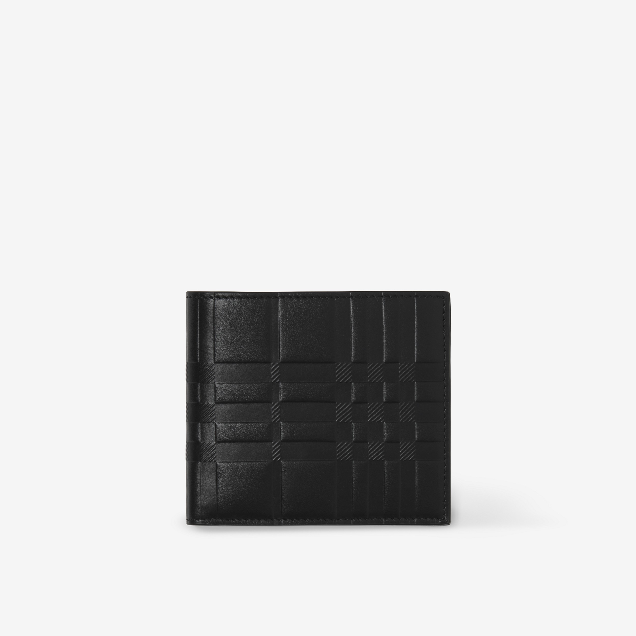 Embossed Check Leather Bifold Wallet in Black | Burberry® Official - 1