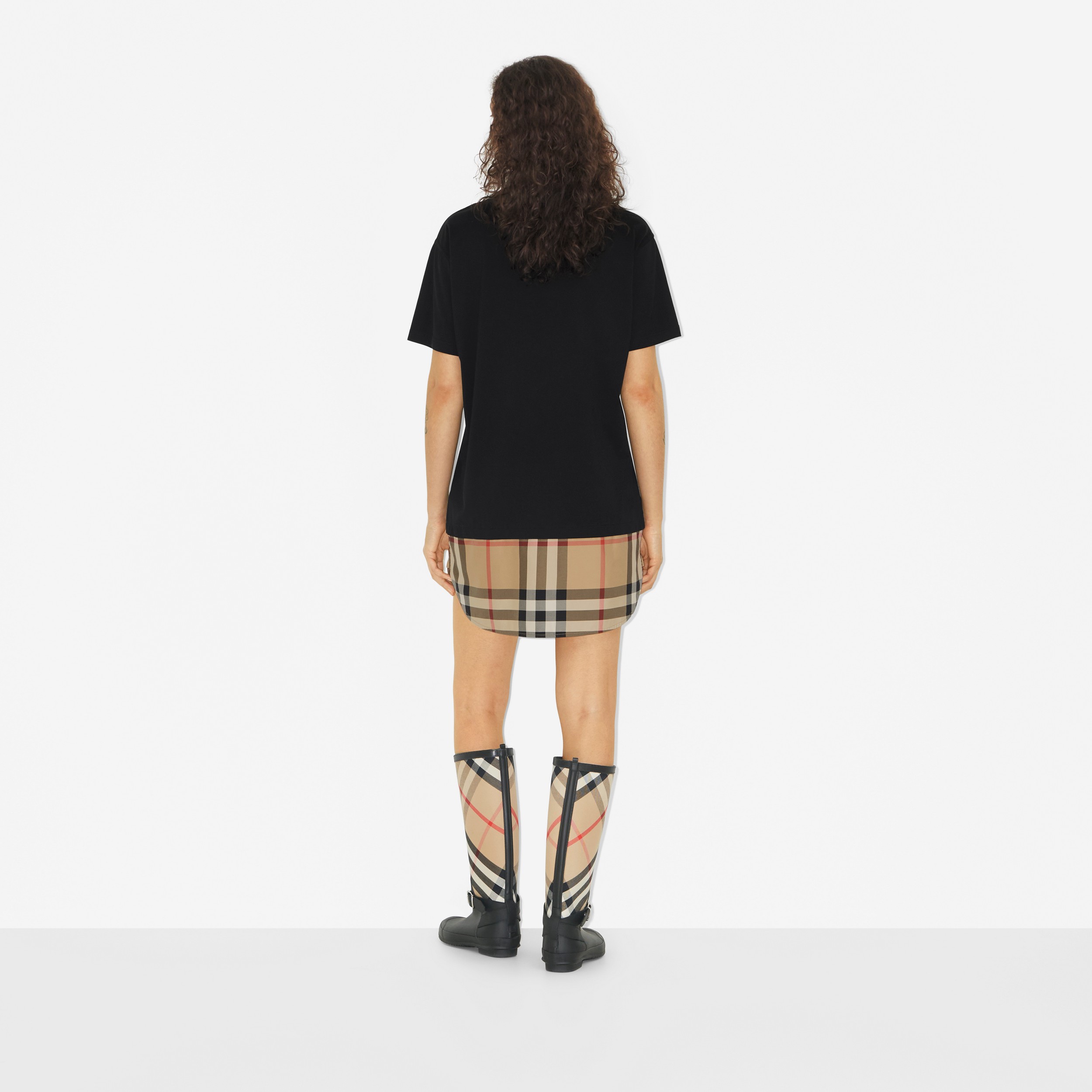 Check Panel Cotton Oversized T-shirt in Black - Women | Burberry® Official - 4