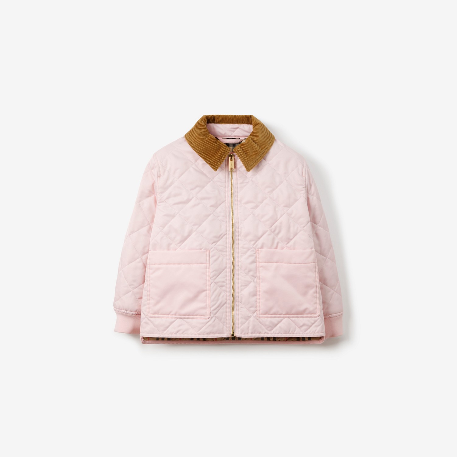코듀로이 칼라 다이아몬드 퀼팅 재킷 (프로스티 핑크) | Burberry®