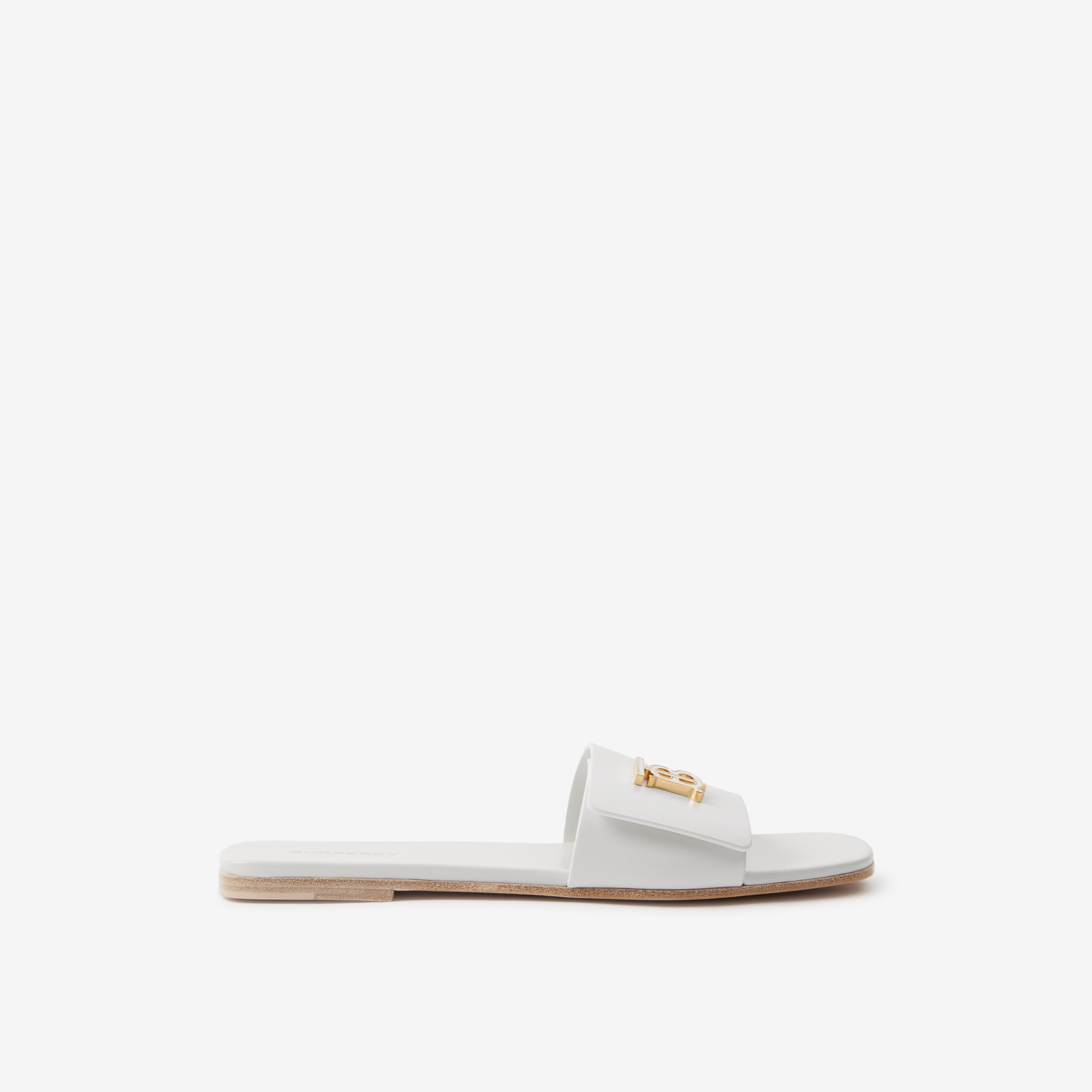 Monogram Motif Leather Slides in Optic White - Women | Burberry® Official