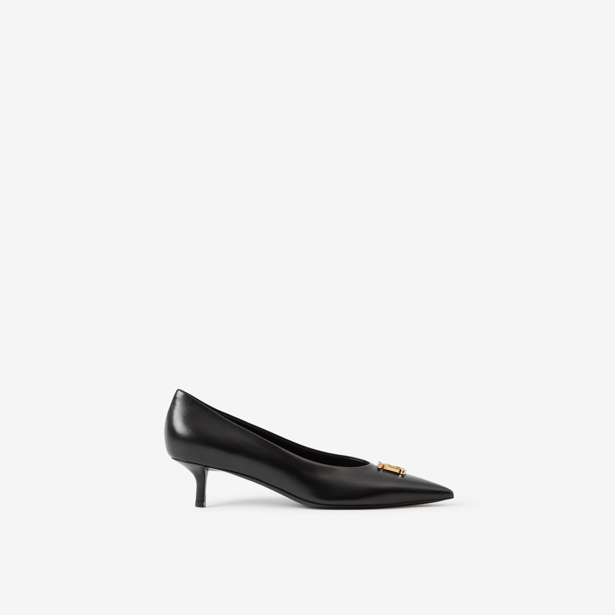 Scarpins de bico fino com formato amplo de couro com monograma (Preto) - Mulheres | Burberry® oficial - 1