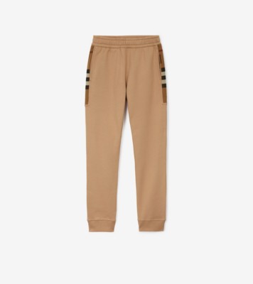 Check Trim Cotton Jogging Pants in Black/archive beige - Men