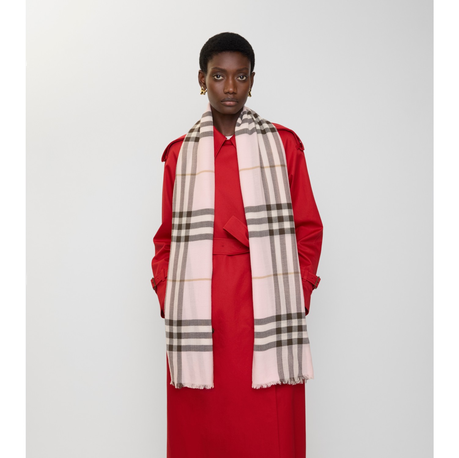 Wide Check Wool Scarf