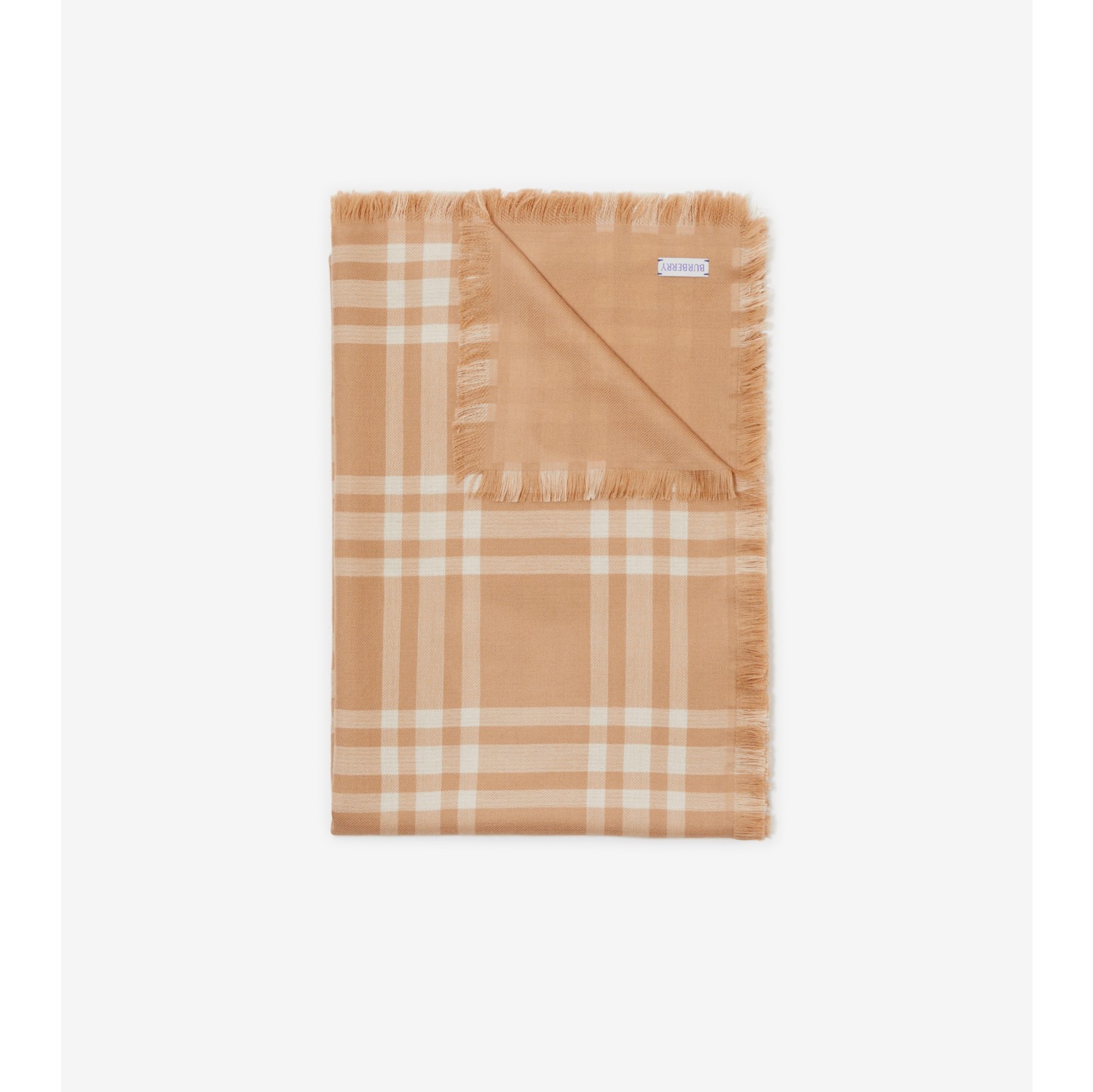 Reversible Check Wool Silk Scarf in Camel Burberry Official