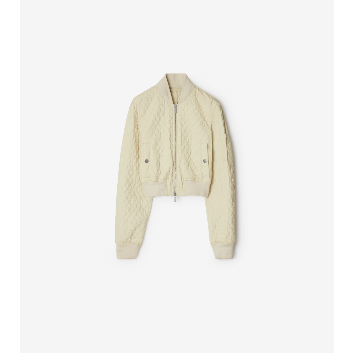 Shop Burberry Cropped Quilted Nylon Bomber Jacket In Plaster