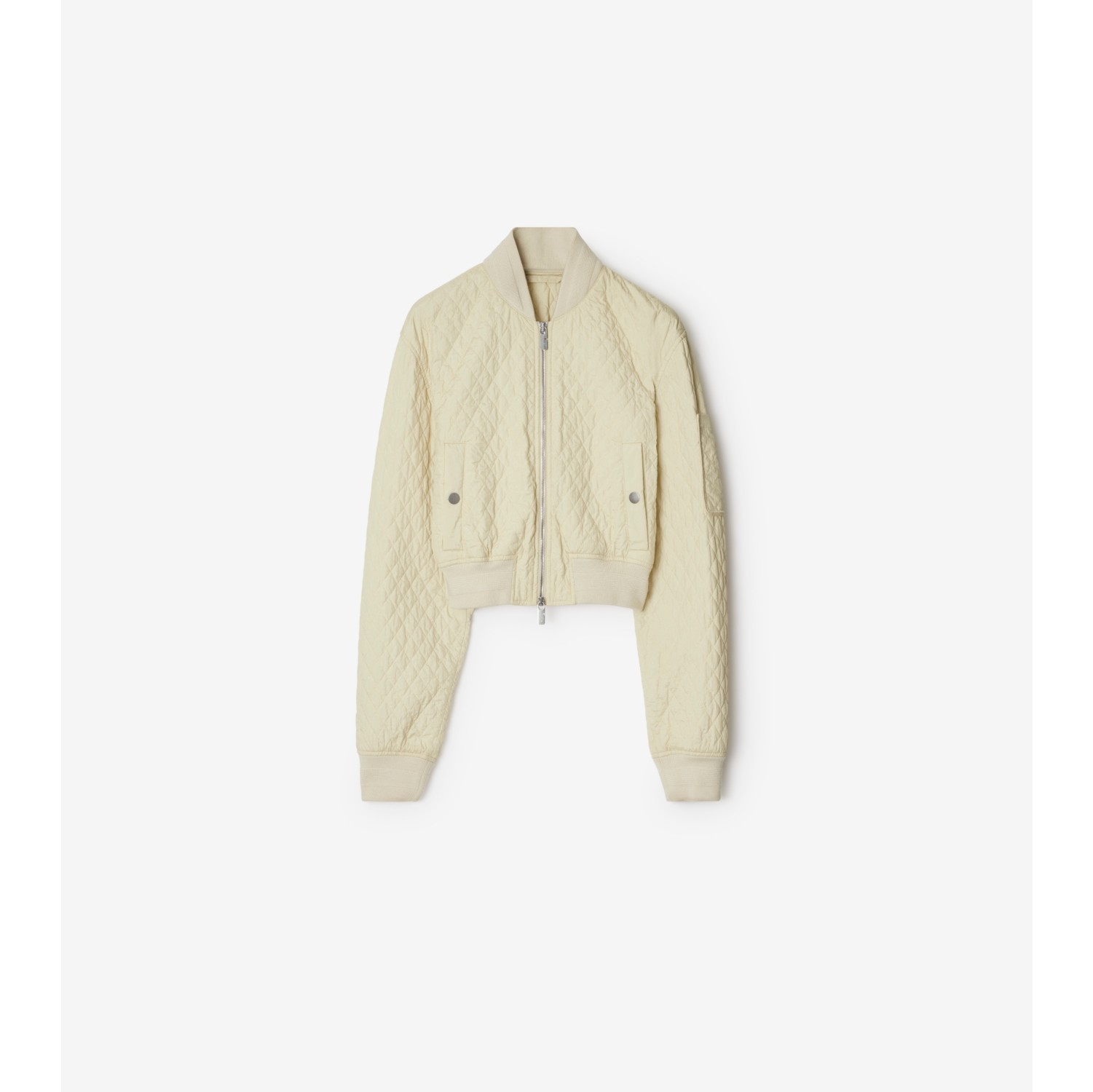 Cropped Quilted Nylon Bomber Jacket in Plaster Women Burberry Official