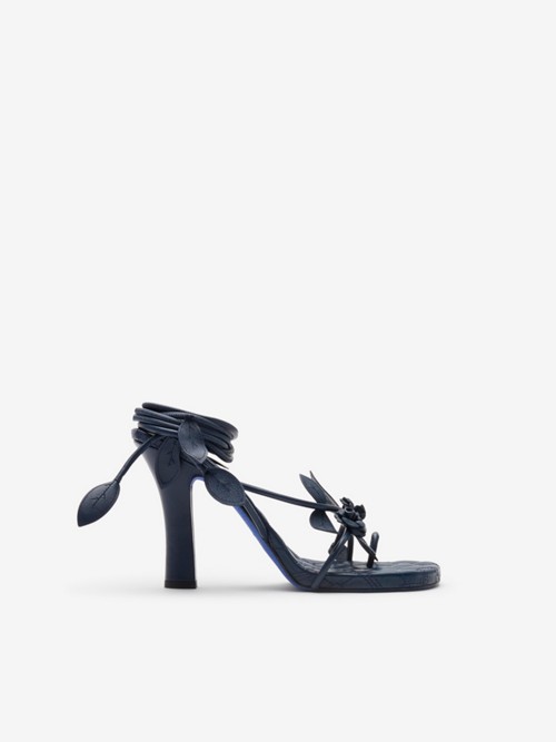 Burberry Ivy Flora Leather Sandals In Lake