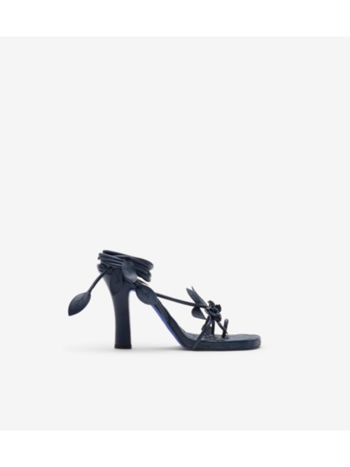 Burberry Ivy Flora Leather Sandals In Lake