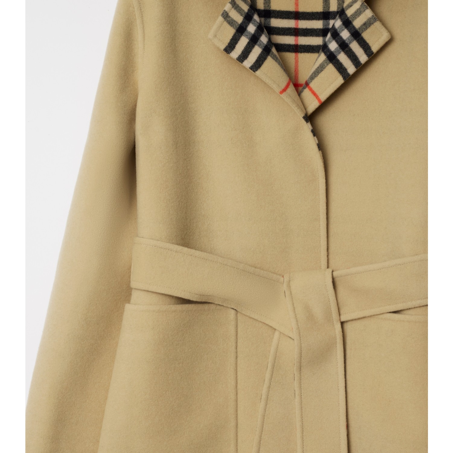 Midlength Reversible Check Wool Car Coat in Flax Women Burberry