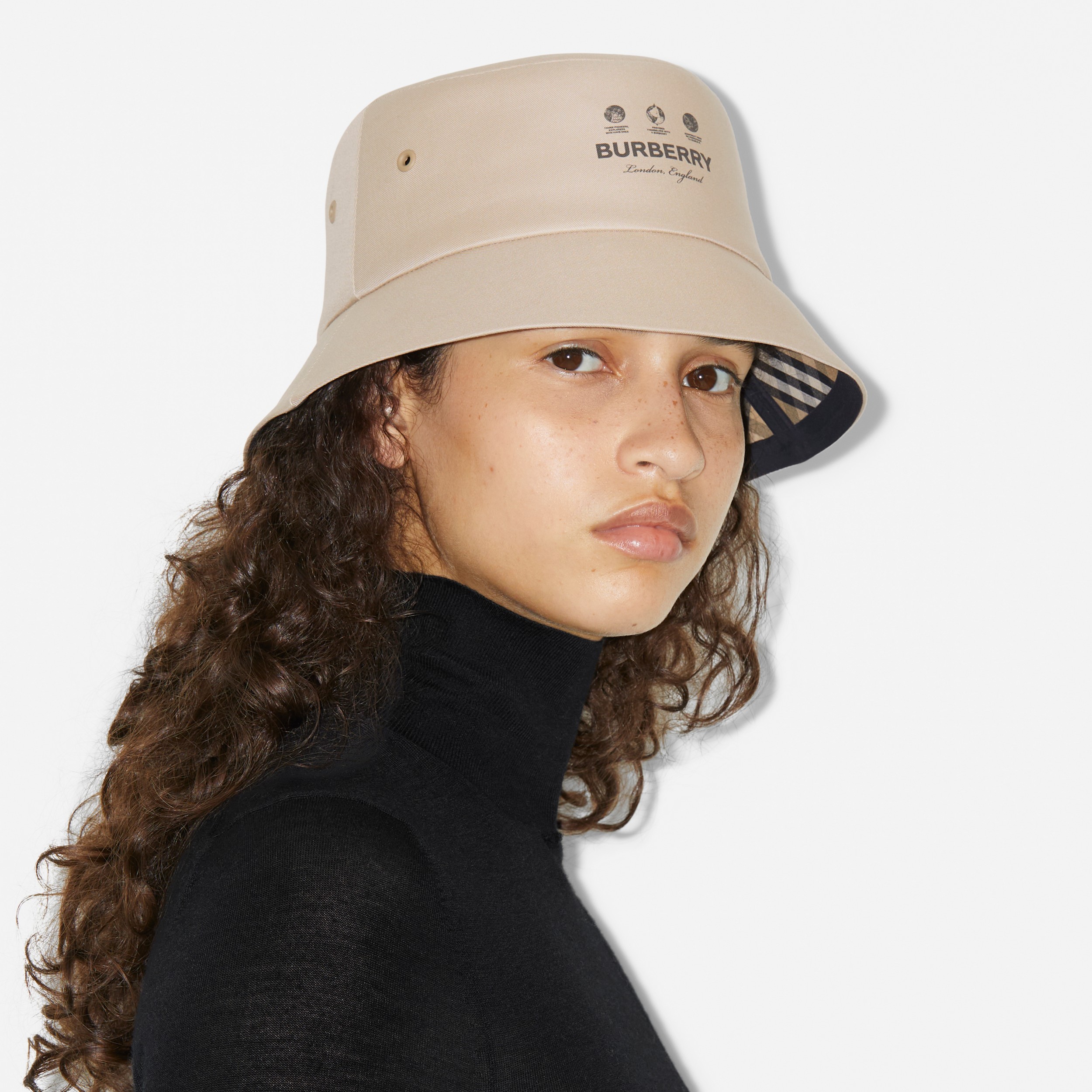 Label Print Cotton Gabardine Bucket Hat in Soft Fawn | Burberry® Official - 4