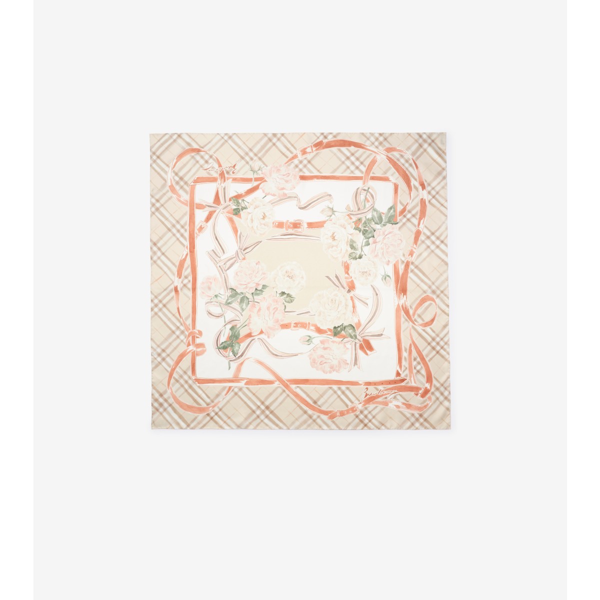  Check Rose Silk Scarf