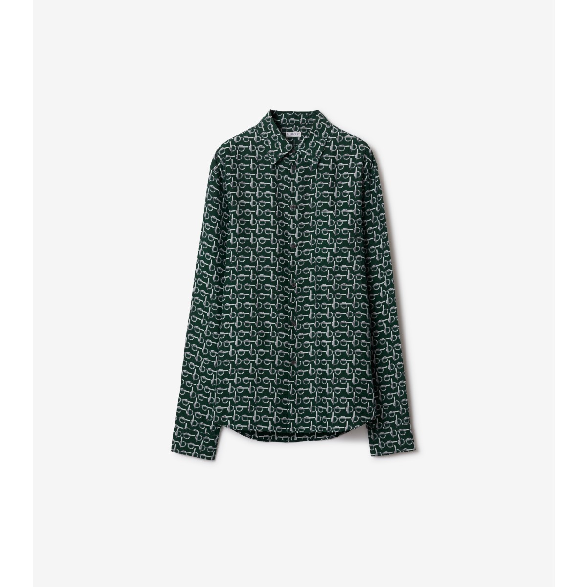 Burberry Long Sleeve Shirt With All-over Monogram Print In Silver/green