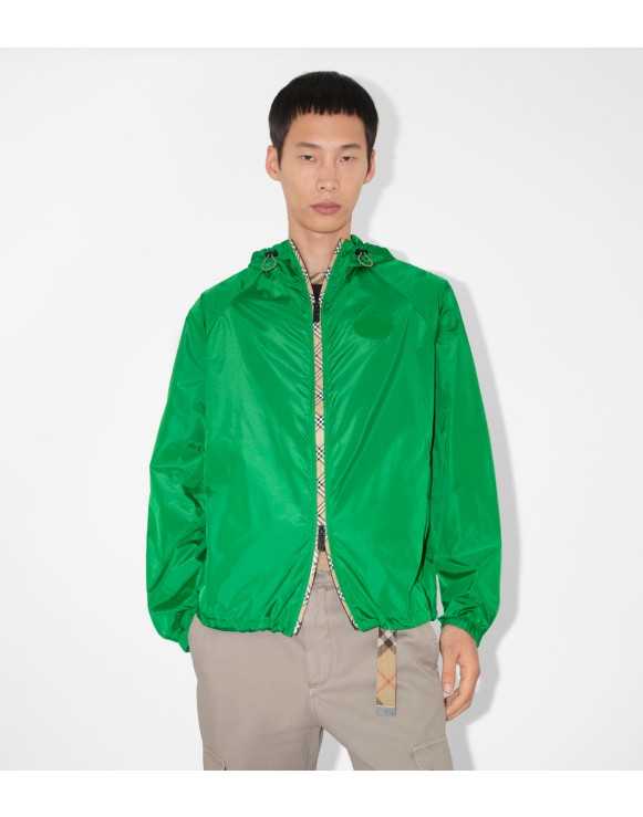 Check Trim Nylon Hooded Jacket
