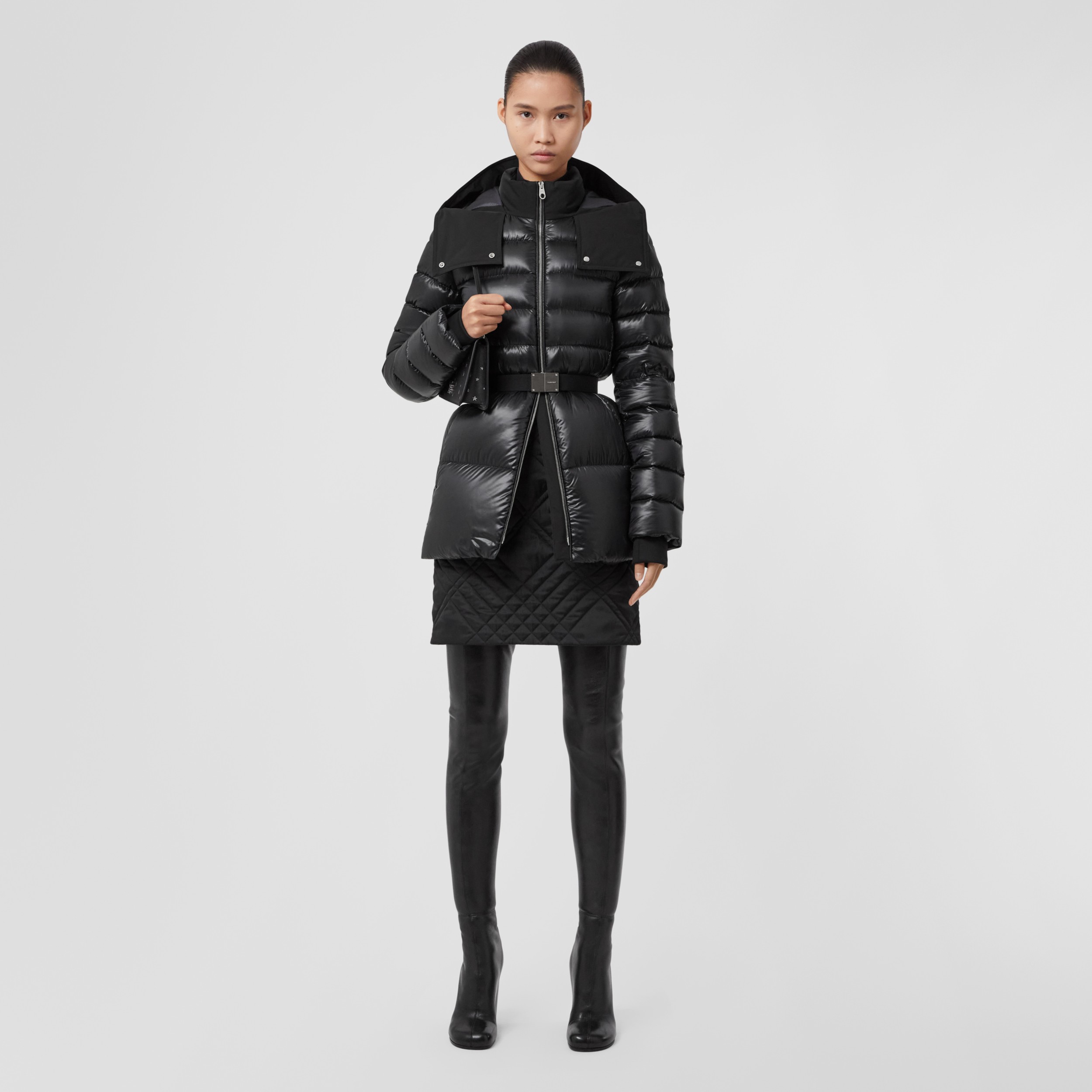Contrast Hood Nylon Belted Puffer Jacket in Black - Women | Burberry ...