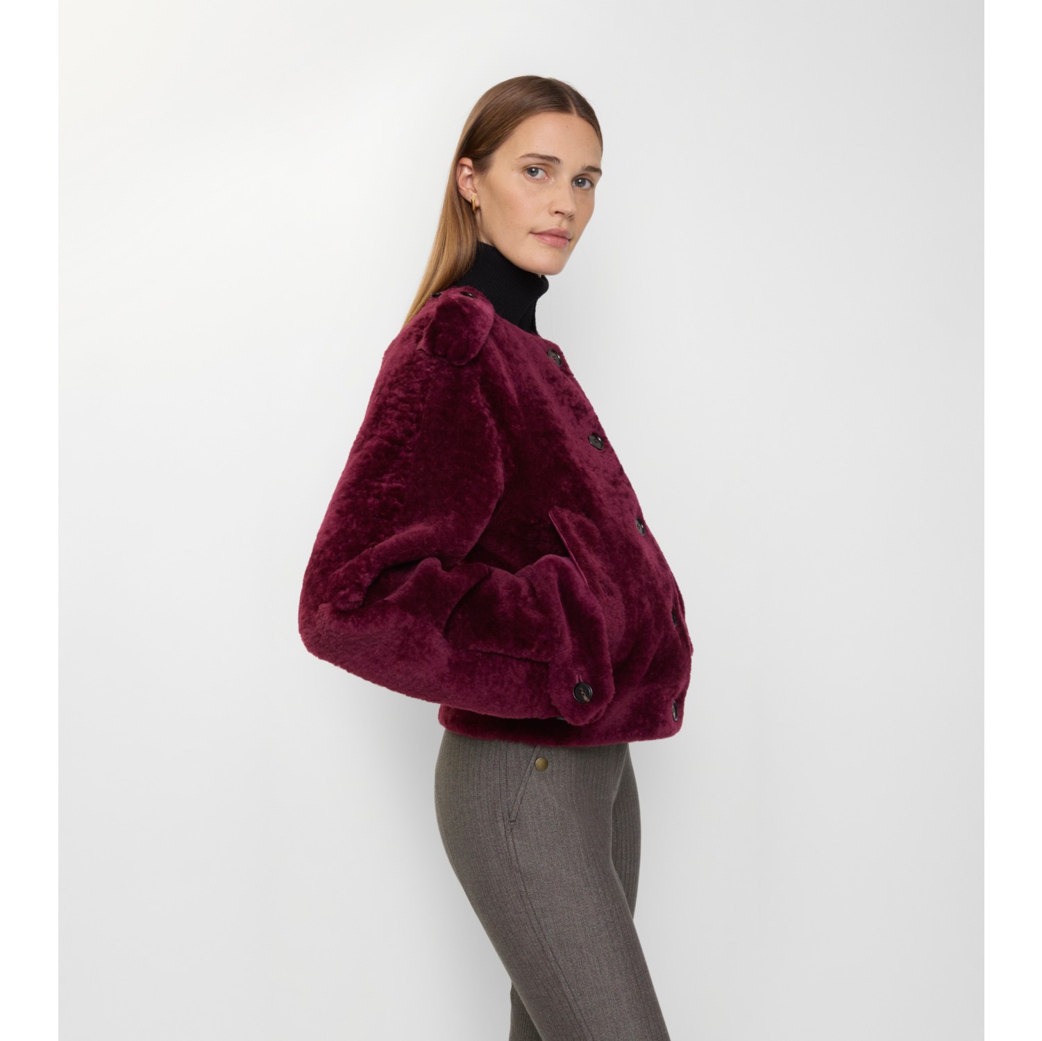 Jaqueta de shearling com cachecol removível