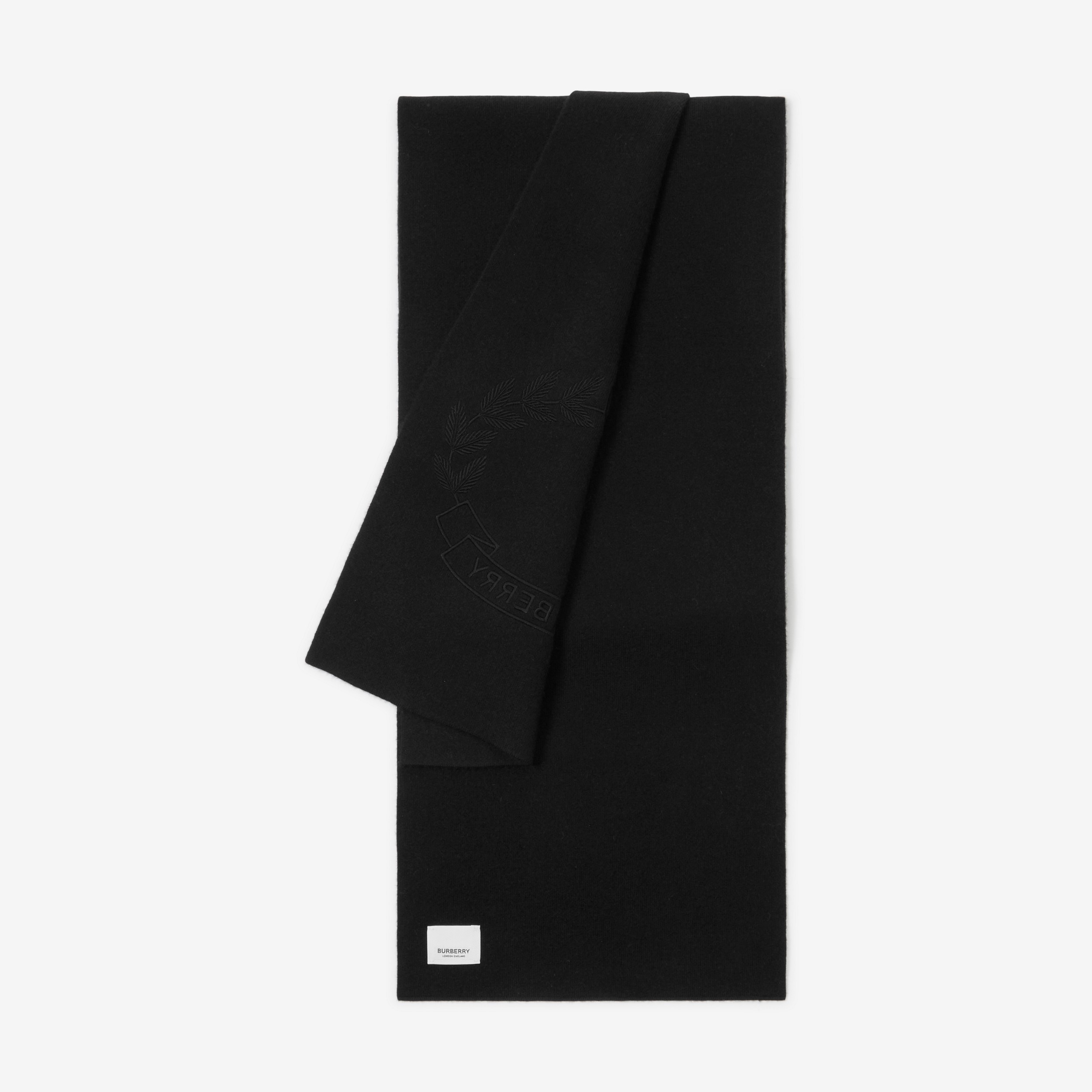 Bufanda en mezcla de cachemir con emblema de hojas de roble bordado (Negro) | Burberry® oficial - 3