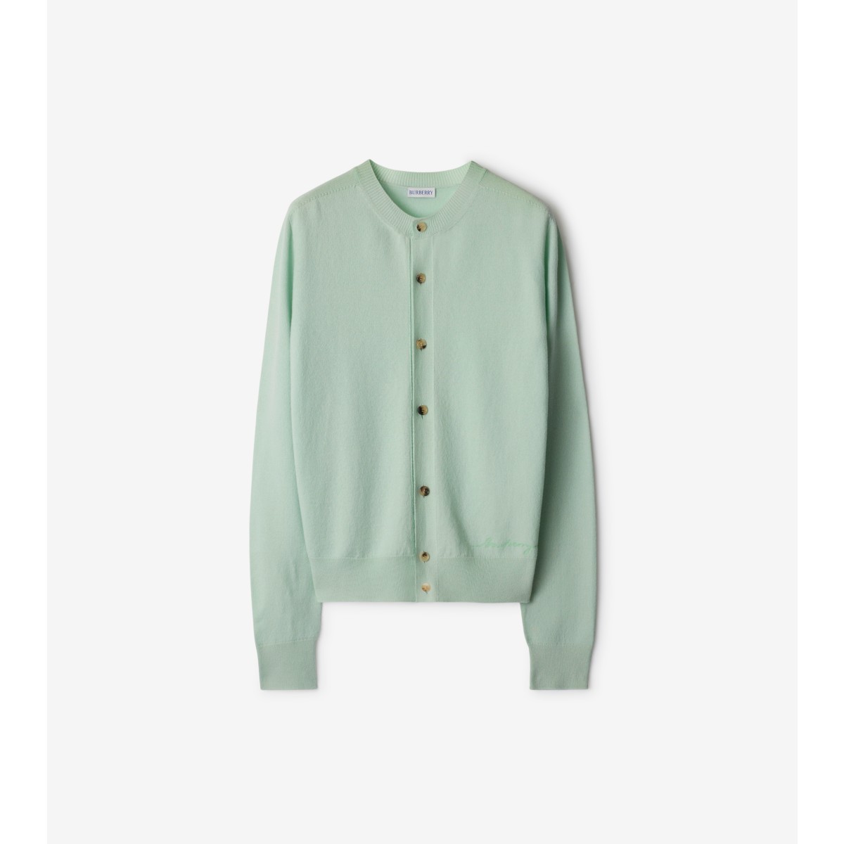 Burberry Cashmere Blend Cardigan In Pale Mint
