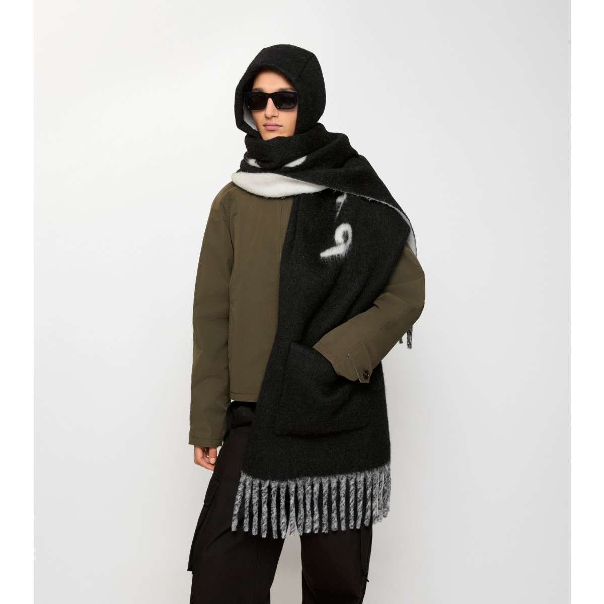  Logo Alpaca Wool Blend Hooded Scarf