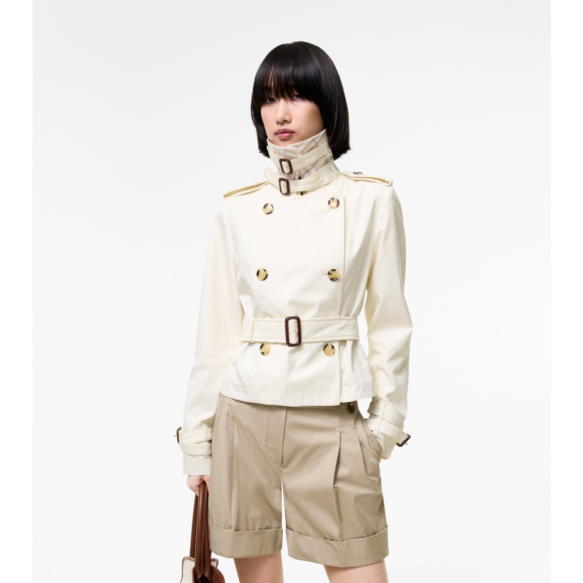  Check Cropped Tropical Gabardine Swarby Trench Jacket