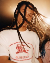 Model wearing Burberry Knight Stamp Cotton T-shirt