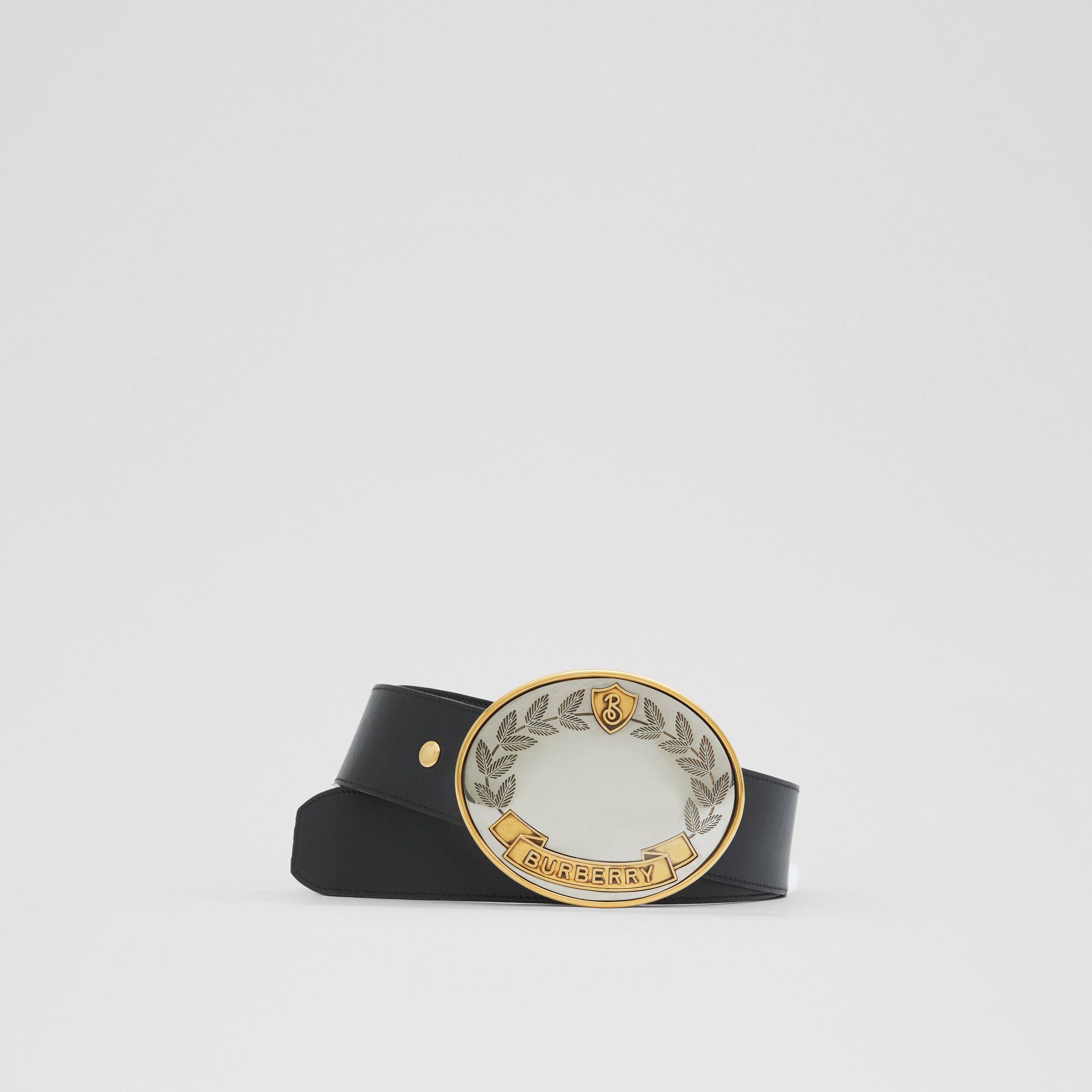Cintura in pelle con stemma con foglie di quercia (Nero) | Sito ufficiale Burberry® - 1