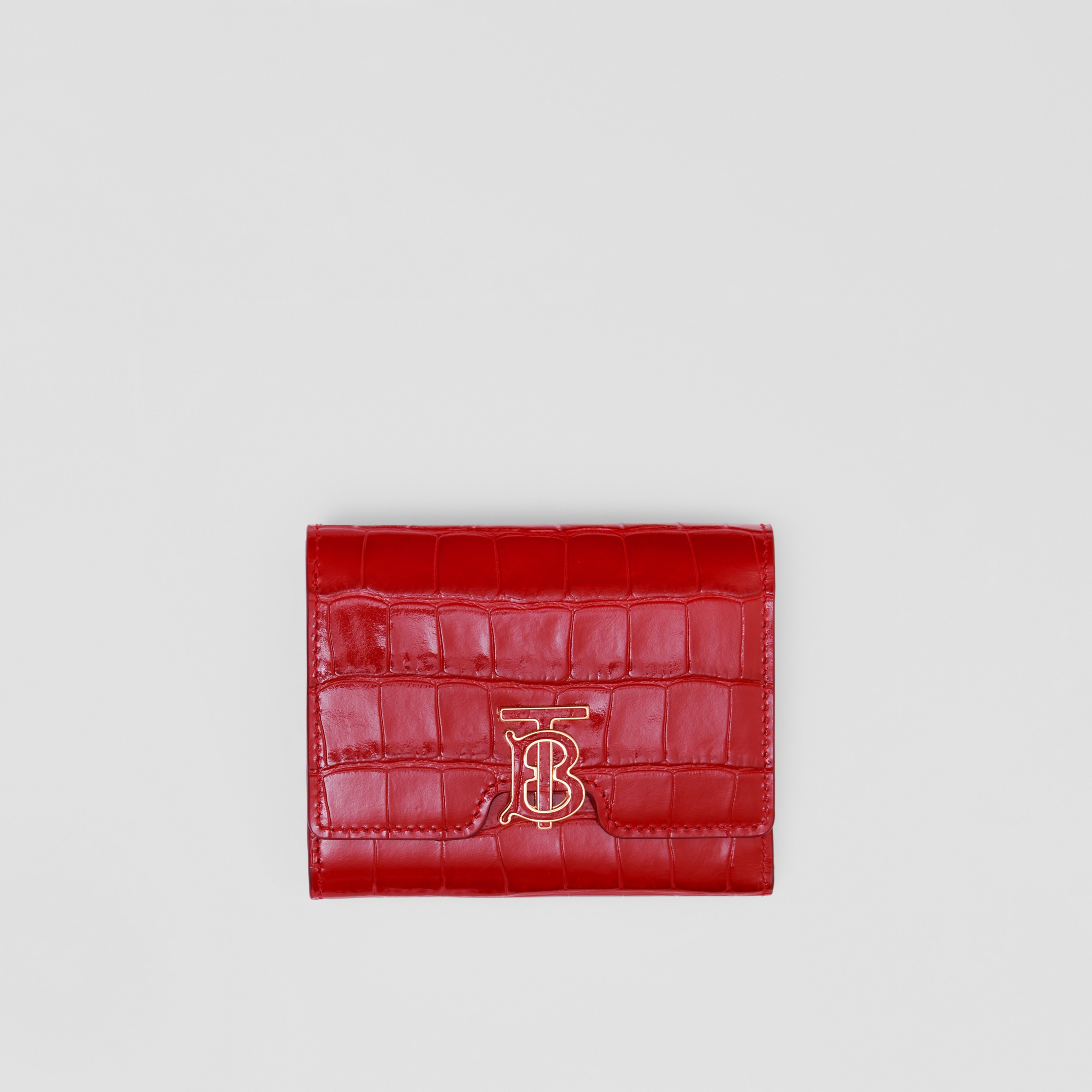 Embossed Leather TB Compact Wallet in Dark Carmine - Women | Burberry® Official - 1