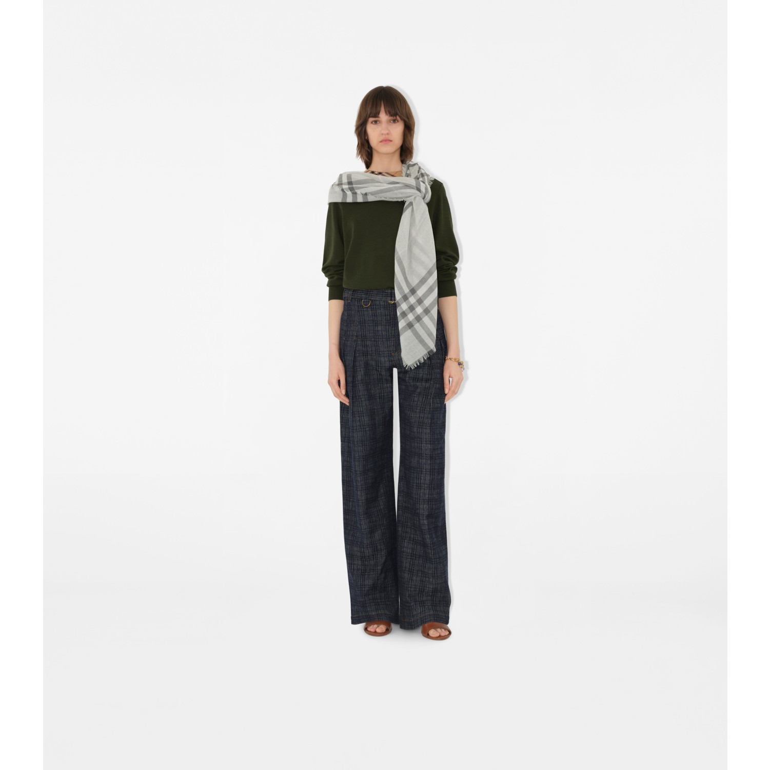 Wide Check Wool Scarf