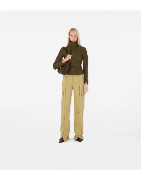 Pantalon zippé en coton et lin