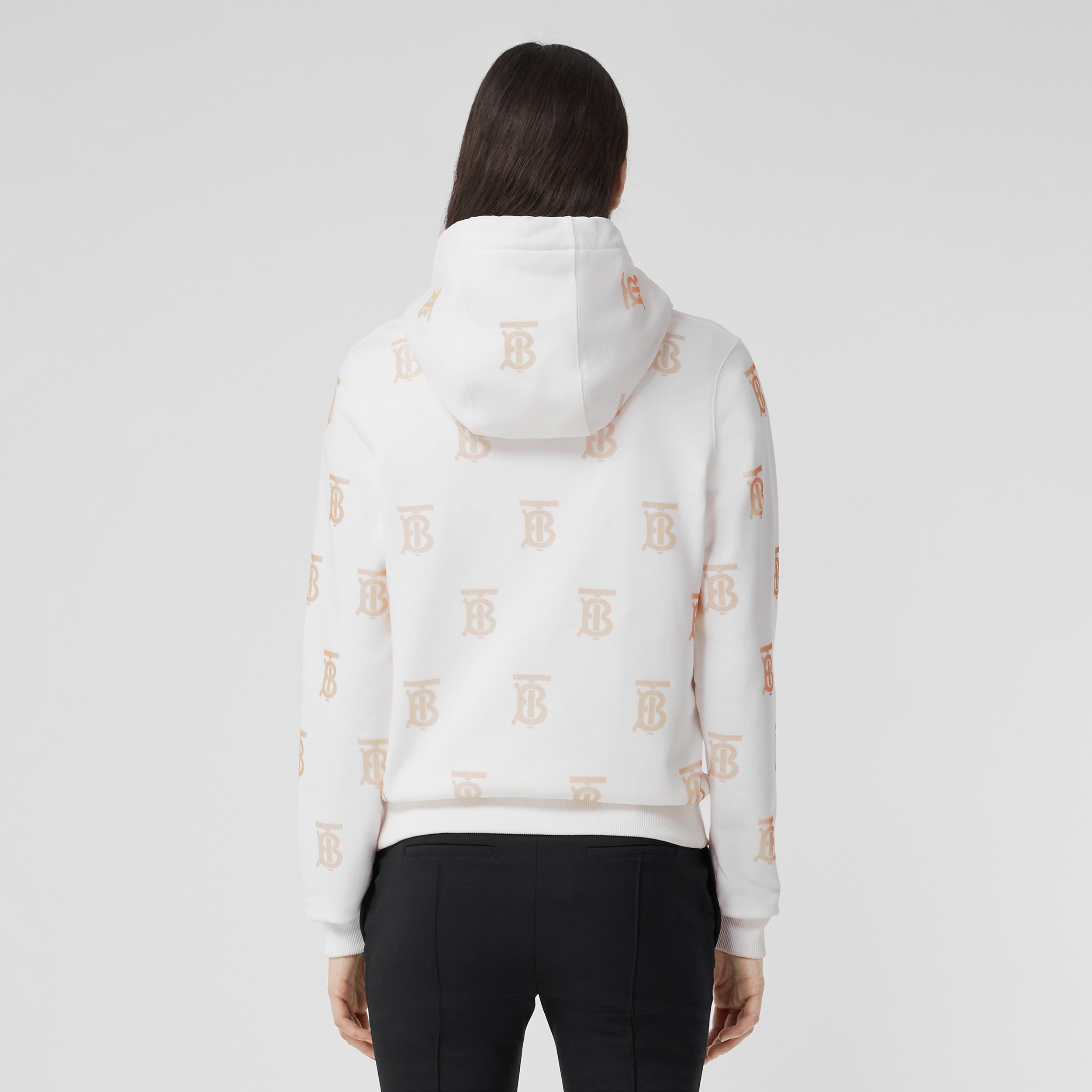 Monogram Motif Cotton Hoodie in White - Women | Burberry® Official - 3