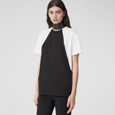 Geometric Panel Cotton Oversized T-shirt in Optic White - Women | Burberry®  Official