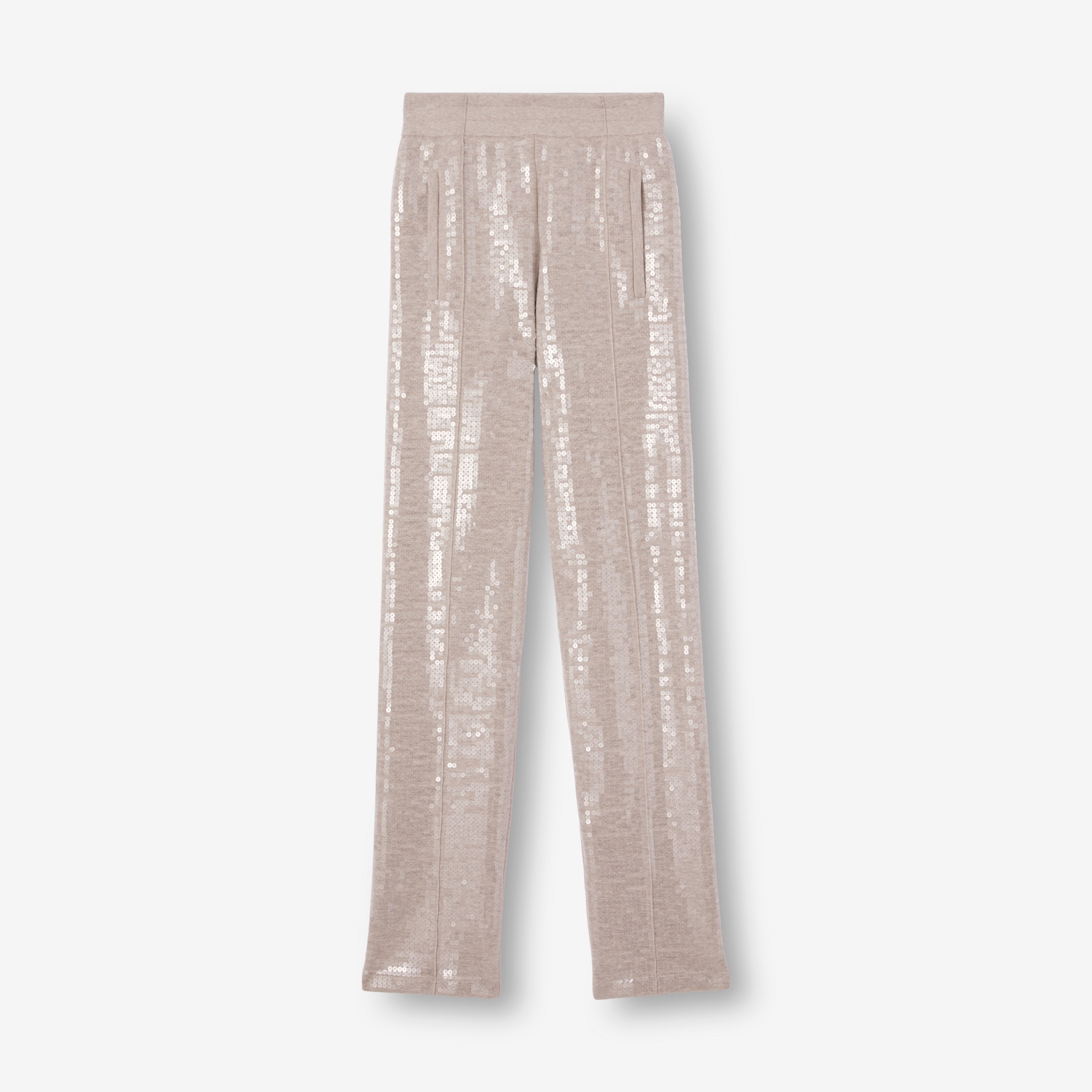 Sequinned Cashmere Cotton Blend Trousers in Beige Melange - Women | Burberry® Official - 1