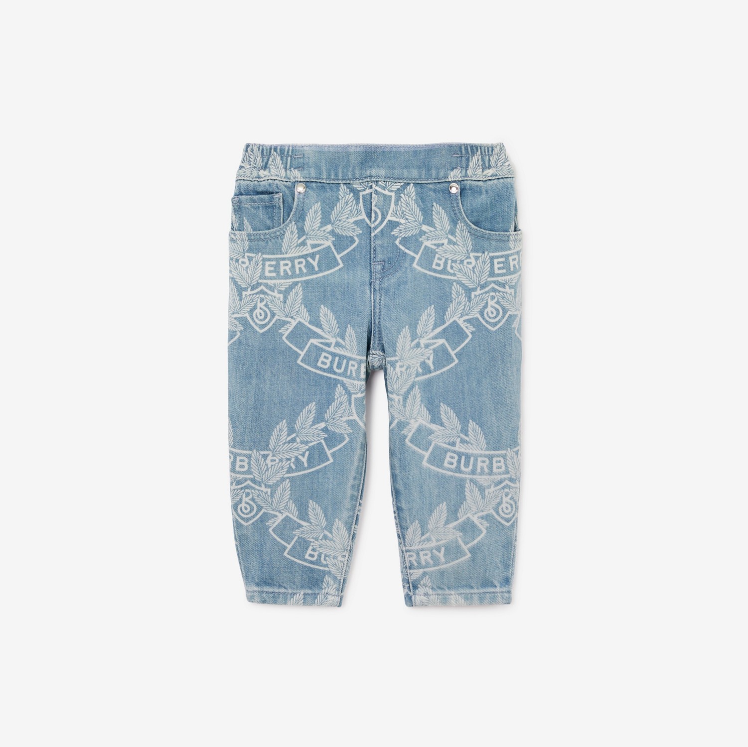 Calças em jeans japonês com emblema de folha de carvalho (Azul Claro) - Crianças | Burberry® oficial