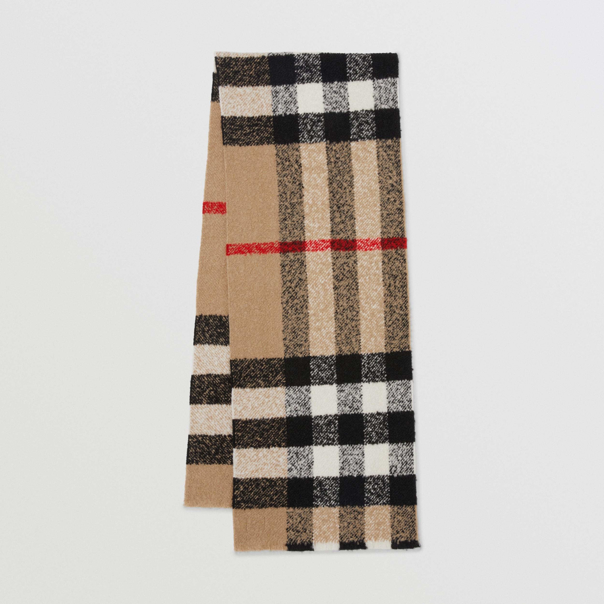 Cachecol de cashmere, lã e seda bouclé com estampa xadrez (Bege Clássico) | Burberry® oficial - 1
