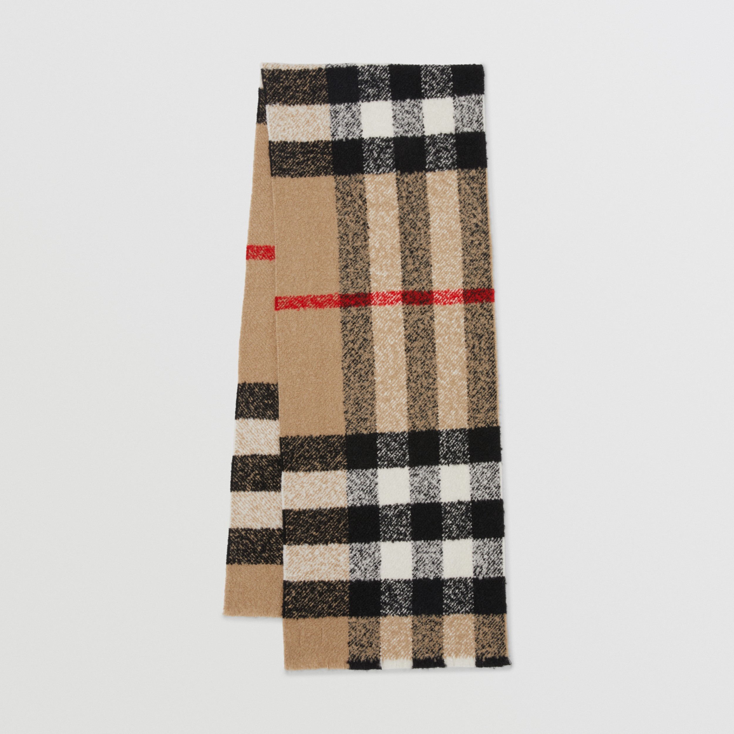 Check Cashmere Wool Silk Bouclé Scarf in Archive Beige | Burberry® Official - 1
