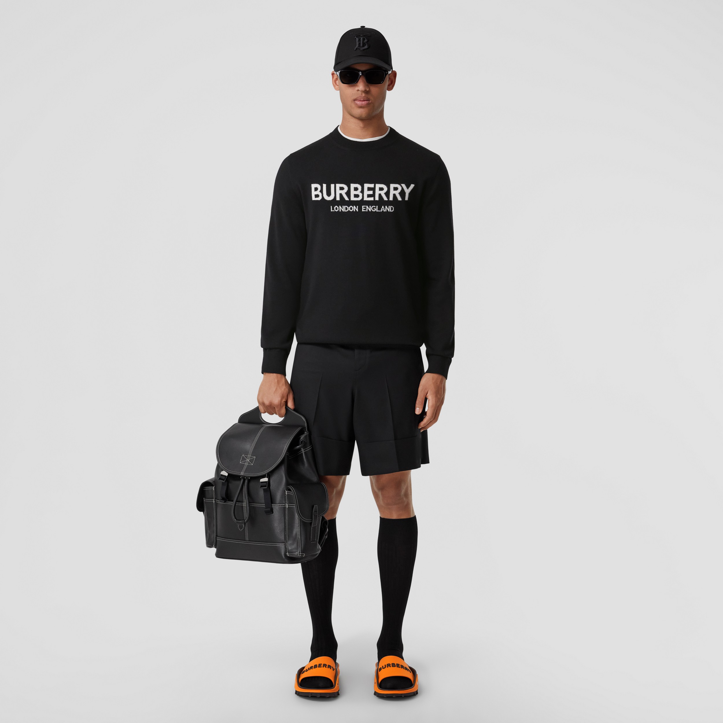 Logo Intarsia Wool Blend Sweater in Black - Men | Burberry® Official - 1