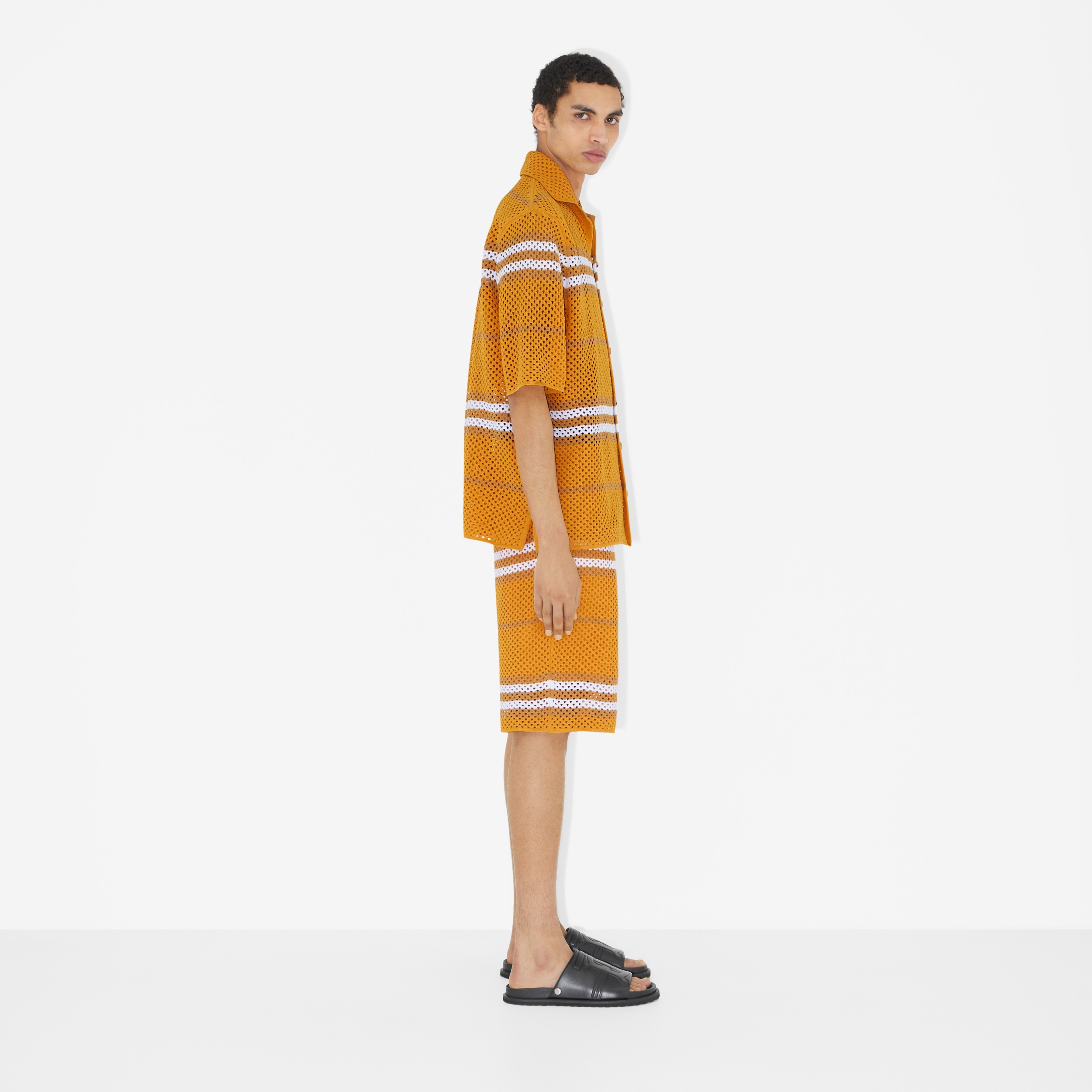Icon Stripe Pointelle Knit Shorts in Marigold - Men | Burberry® Official - 3