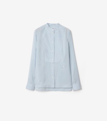 Relaxed Fit Striped Silk Poplin Shirt in Ice blue/chalk white - Women | Burberry® Official