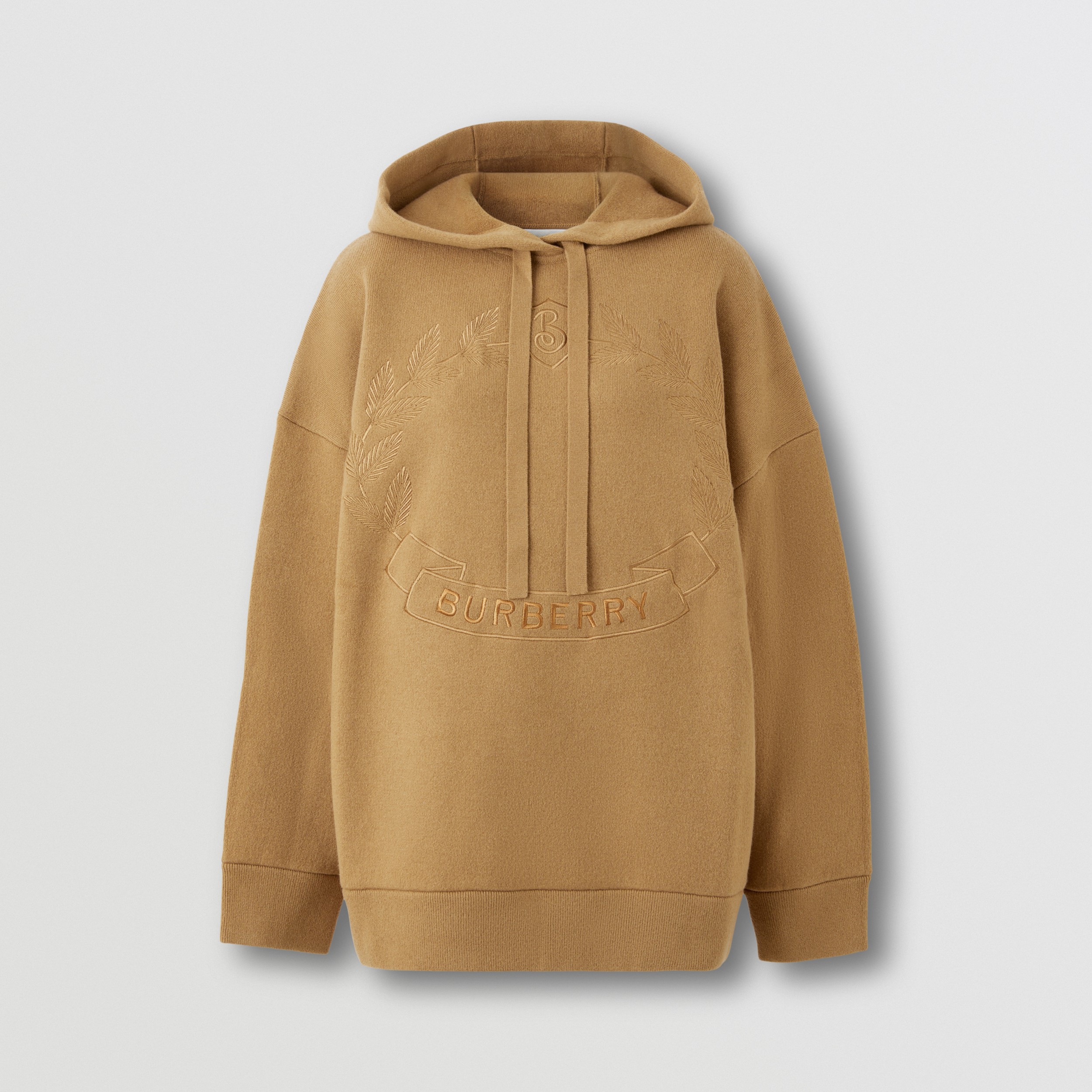 Embroidered Oak Leaf Crest Oversized Hoodie in Camel - Women | Burberry® Official - 4