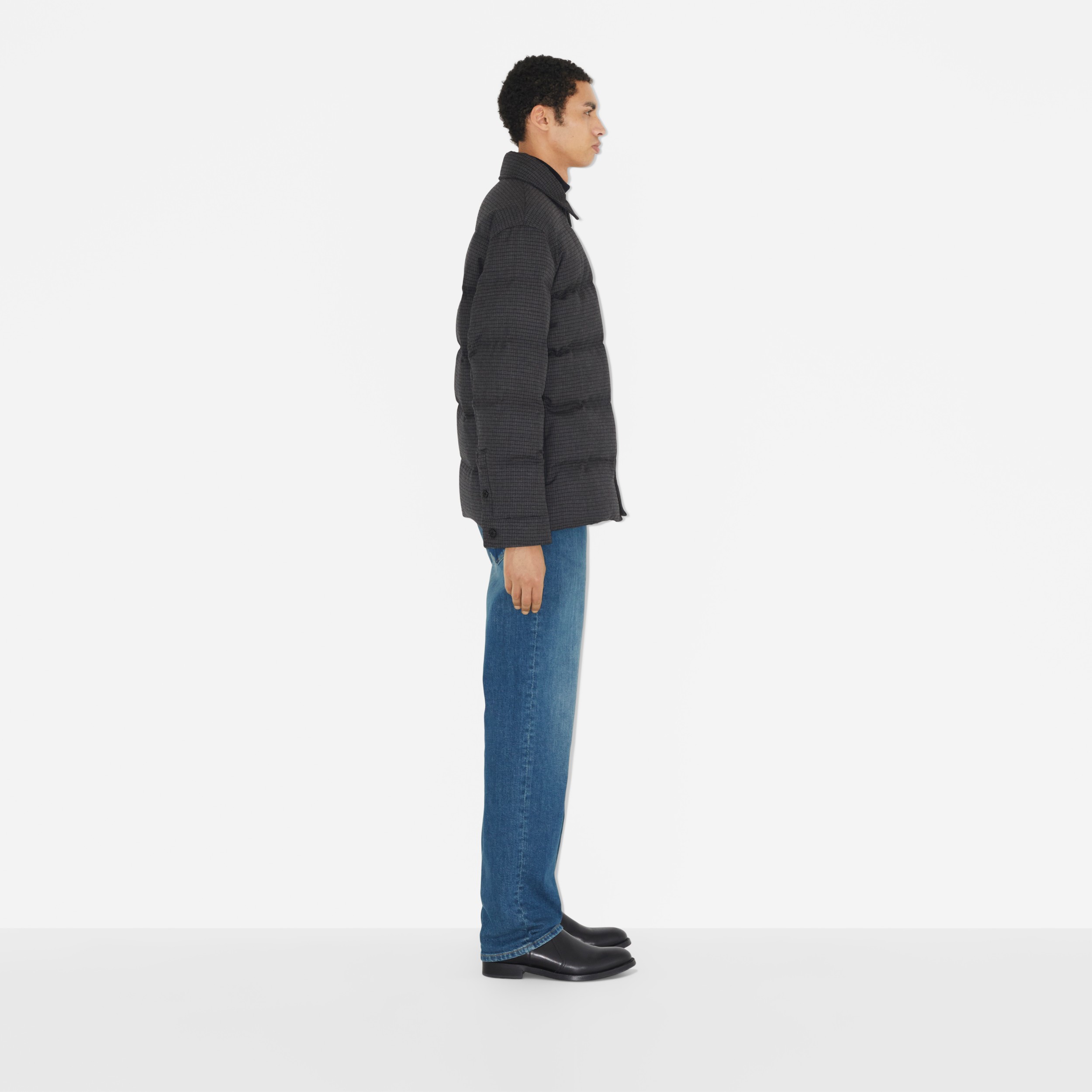 Check Wool Down-Filled Overshirt in Charcoal - Men | Burberry® Official - 3