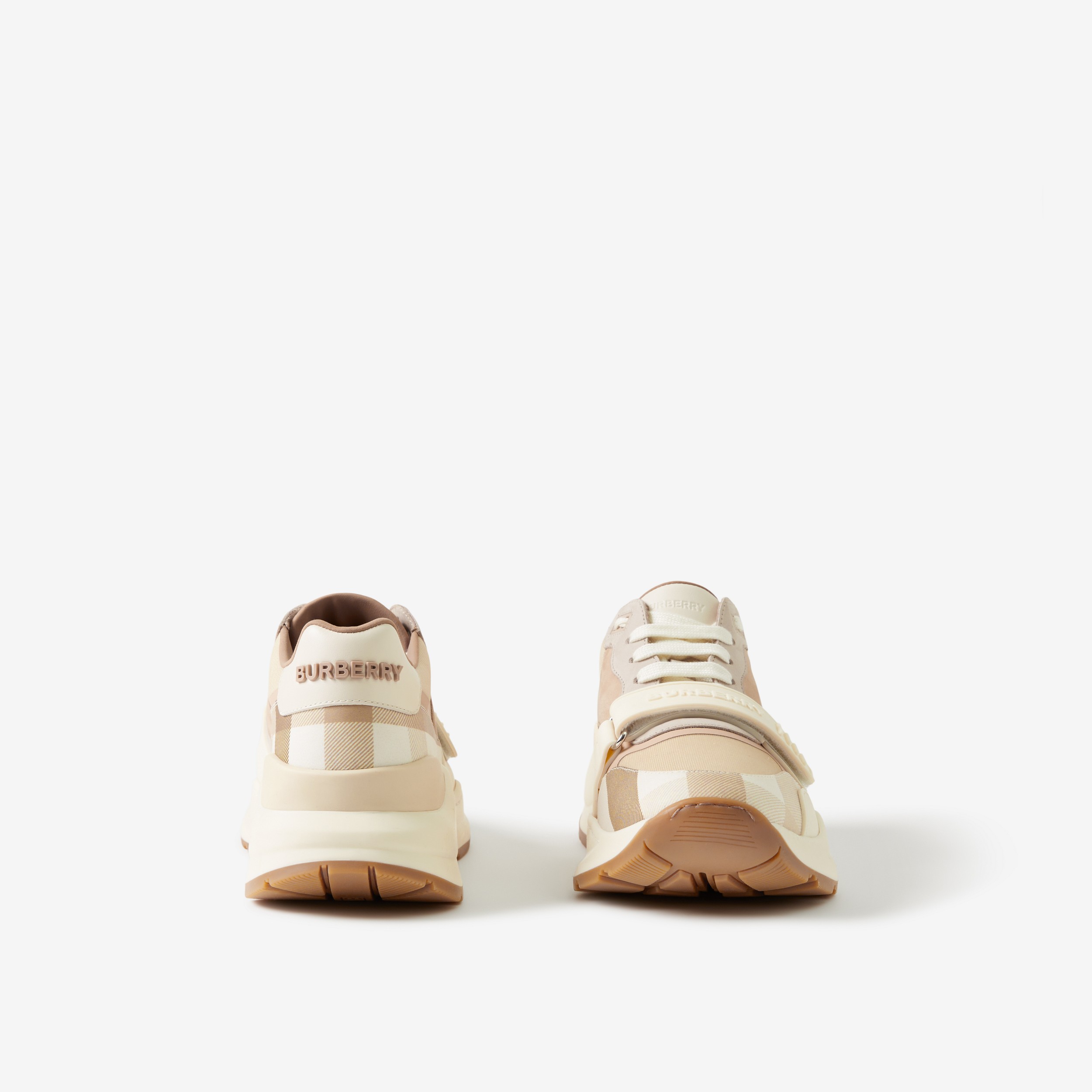 皮革、尼龙拼格纹运动鞋 (柔黄褐色) | Burberry® 博柏利官网 - 4