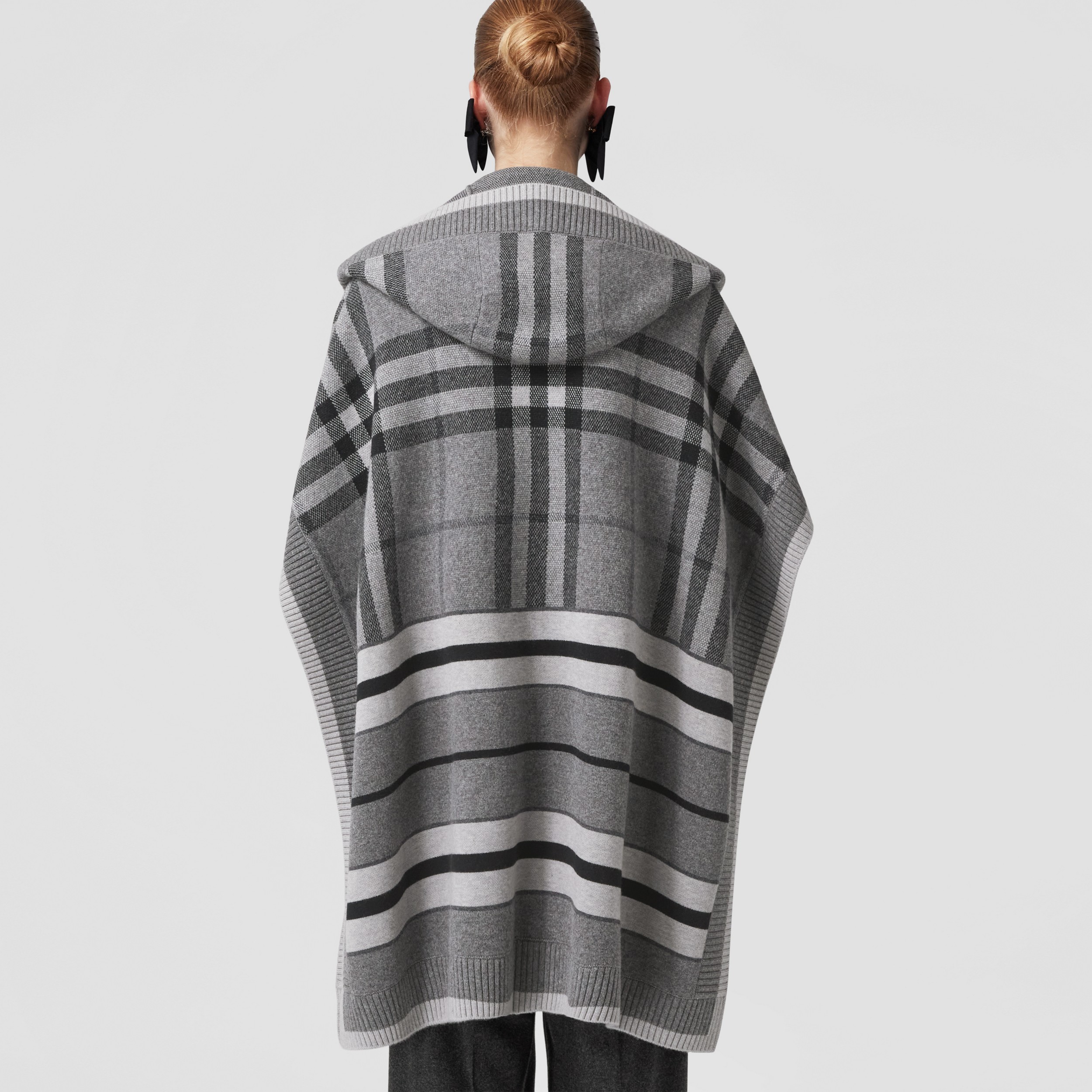 Check Wool Cashmere Blend Hooded Cape in Mid Grey - Women | Burberry® Official - 3