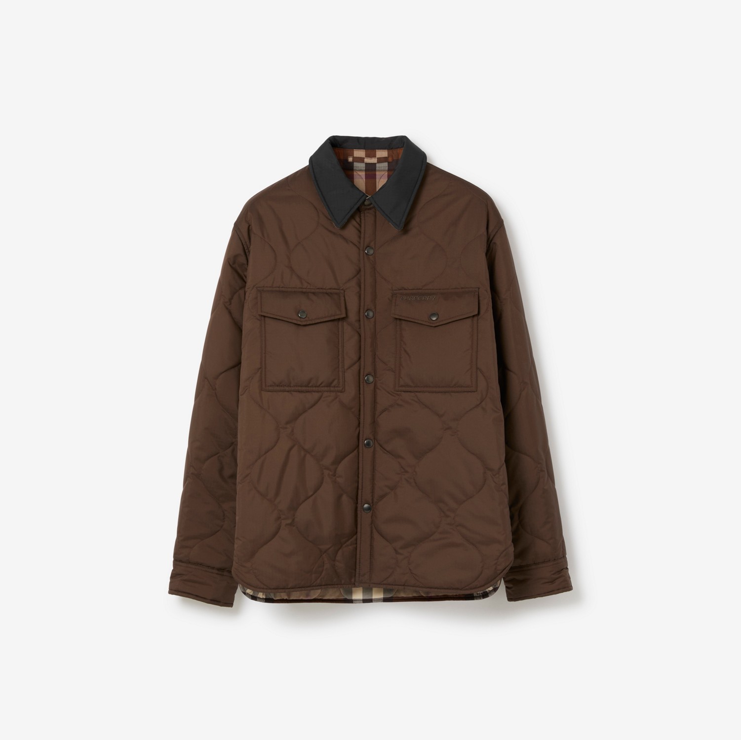 Check Quilted Reversible Overshirt in Dark Truffle Brown - Men | Burberry® Official