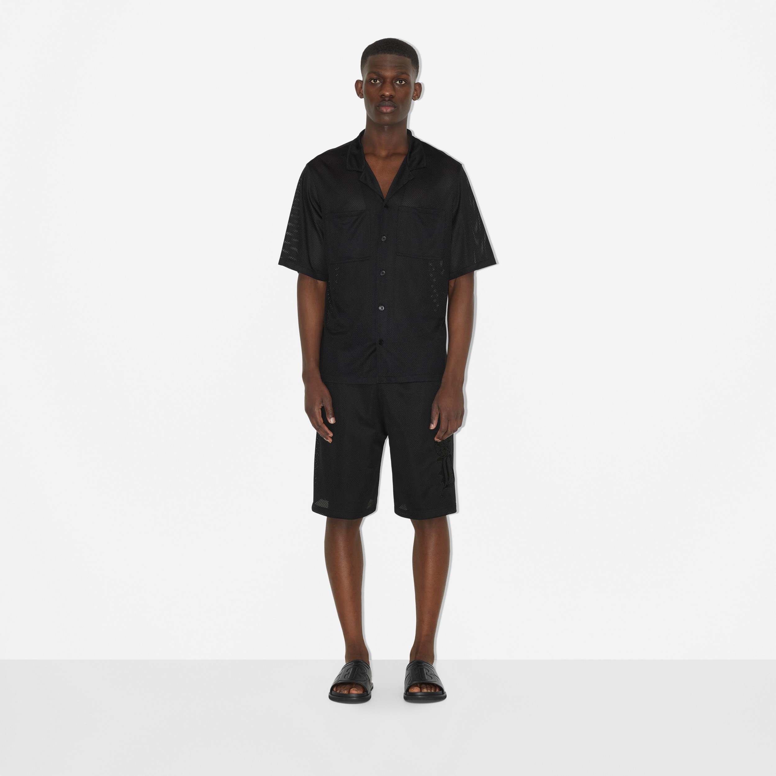 Camisa pijamera en malla con motivo de estilo universitario (Negro) - Hombre | Burberry® oficial - 2
