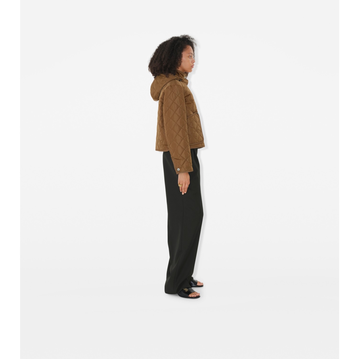 Cropped Quilted Nylon Hooded Jacket